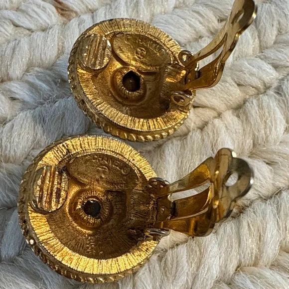 CHANEL Gold-Tone Pave Crystal Round Button Earrings - Picture 2 of 7